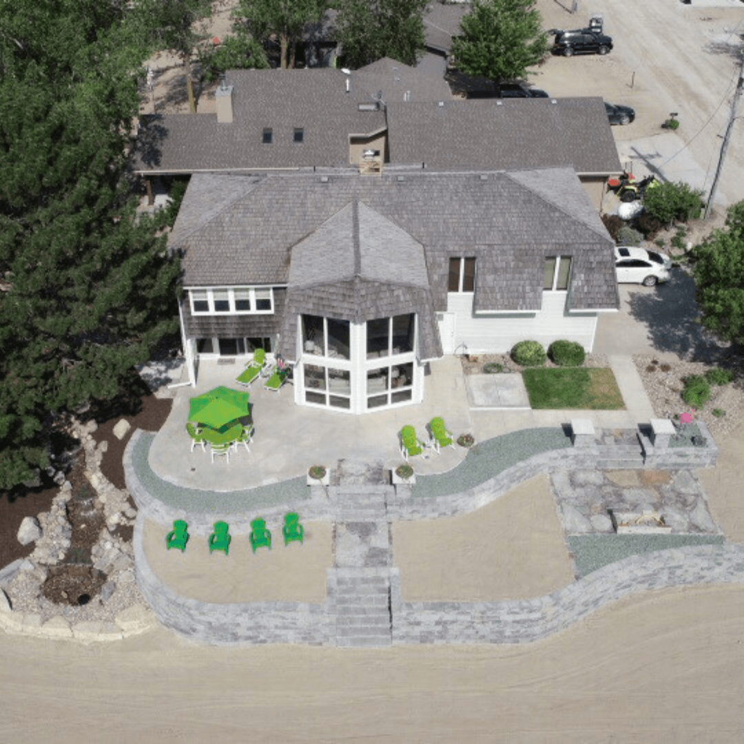 Lake view of a completed waterfront property in Omaha